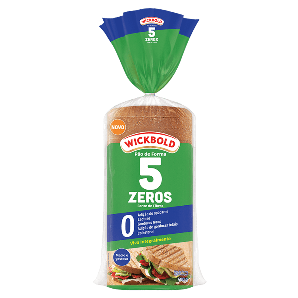 Pão de Forma 40,5% Integral Zero Lactose sem Adição de Açúcar Wickbold 5 Zeros Pacote 400g