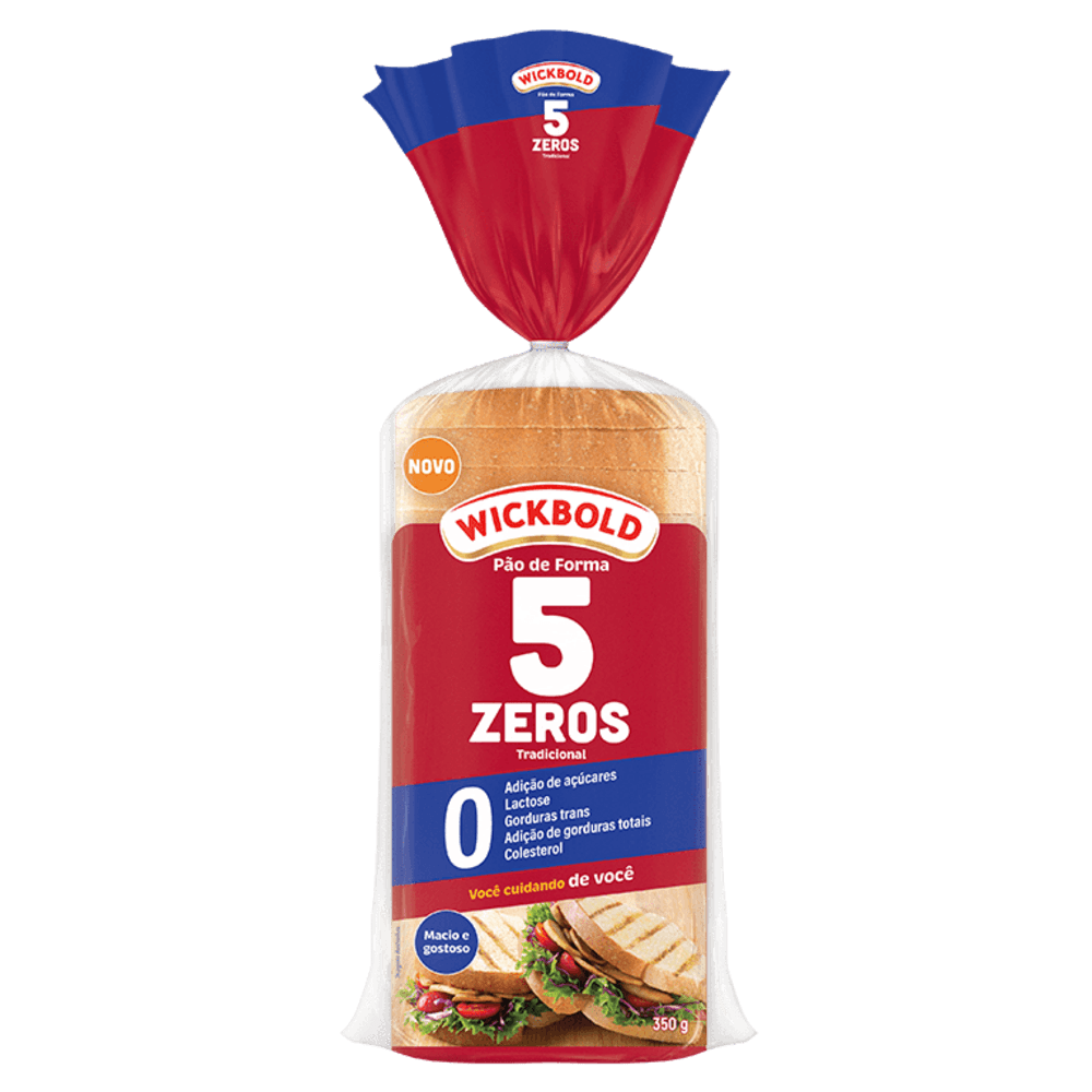 Pão de Forma Tradicional Zero Lactose sem Adição de Açúcar Wickbold 5 Zeros Pacote 350g