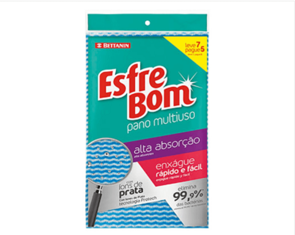 Pano Multiuso Azul Esfrebom Alta Absorção 33cm x 55cm Leve 7 Pague 5 Unidades