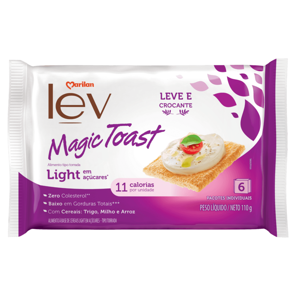 Alimento à Base de Cereais Trigo, Milho e Arroz Torrada Light Marilan Lev Magic Toast Pacote 110g 6 Unidades