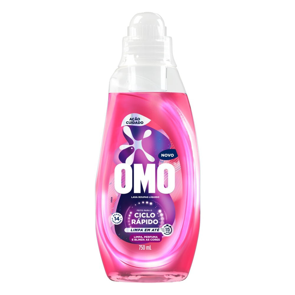 Lava Roupas Líquido Ciclo Rápido OMO Ação Cuidado 750 ml