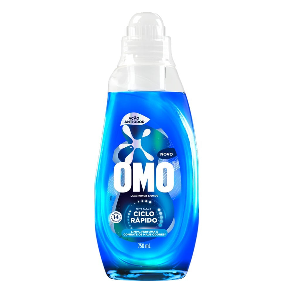 Lava Roupas Líquido Ciclo Rápido OMO Ação Antiodor 750 ml