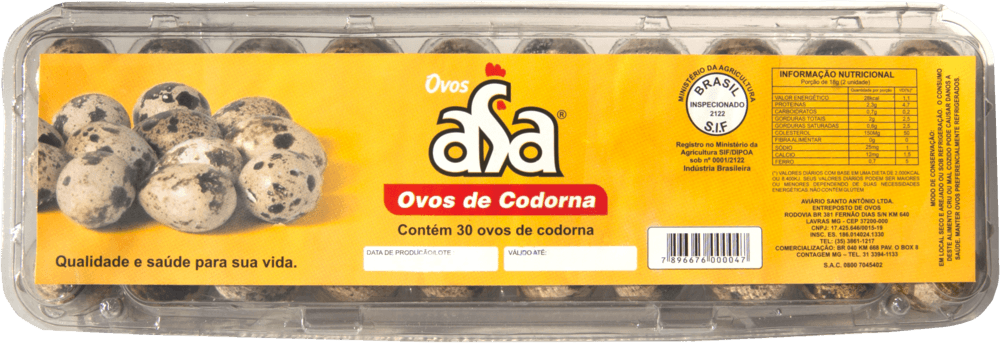 Ovos de Codorna Asa Bandeja com 30 Unidades