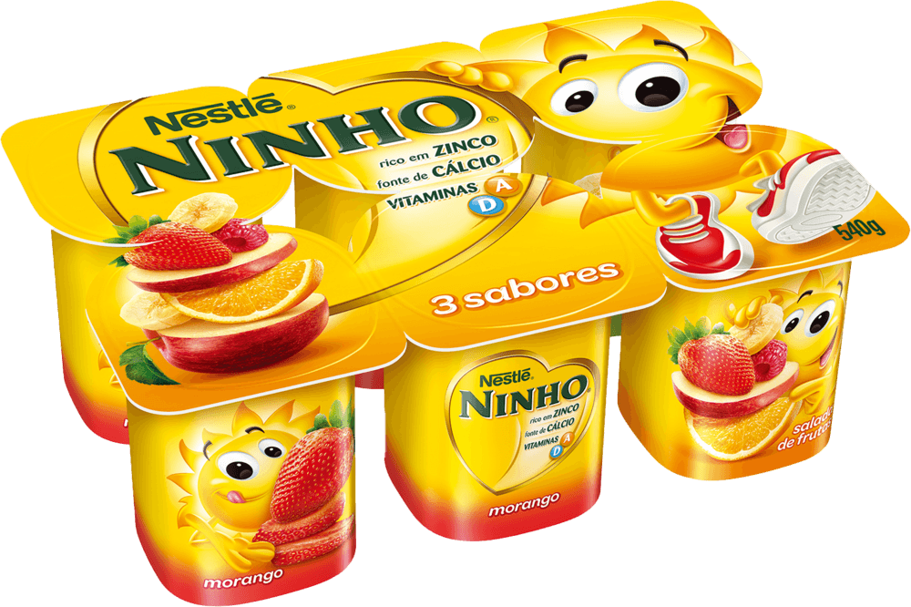 Nestlé Ninho® Iogurte Polpa de Morango, Salada de Frutas,  Maçã e Banana 540G com 6 unidades