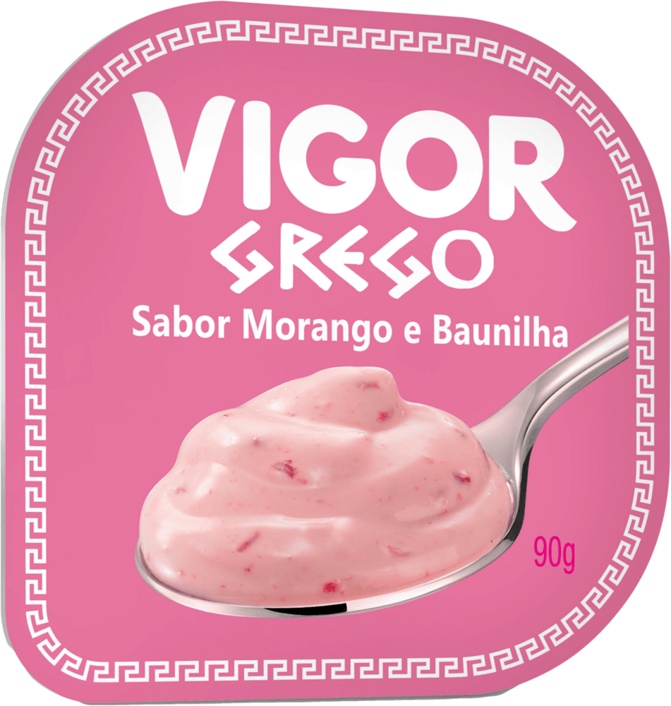 Iogurte Grego com Creme e Preparado de Fruta Morango e Baunilha Vigor Pote 90g