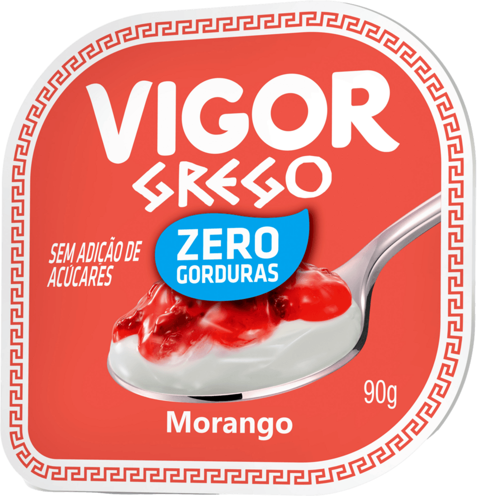 Iogurte Desnatado Grego com Edulcorantes e Calda de Fruta Morango sem Adição de Açúcar Vigor Pote 90g