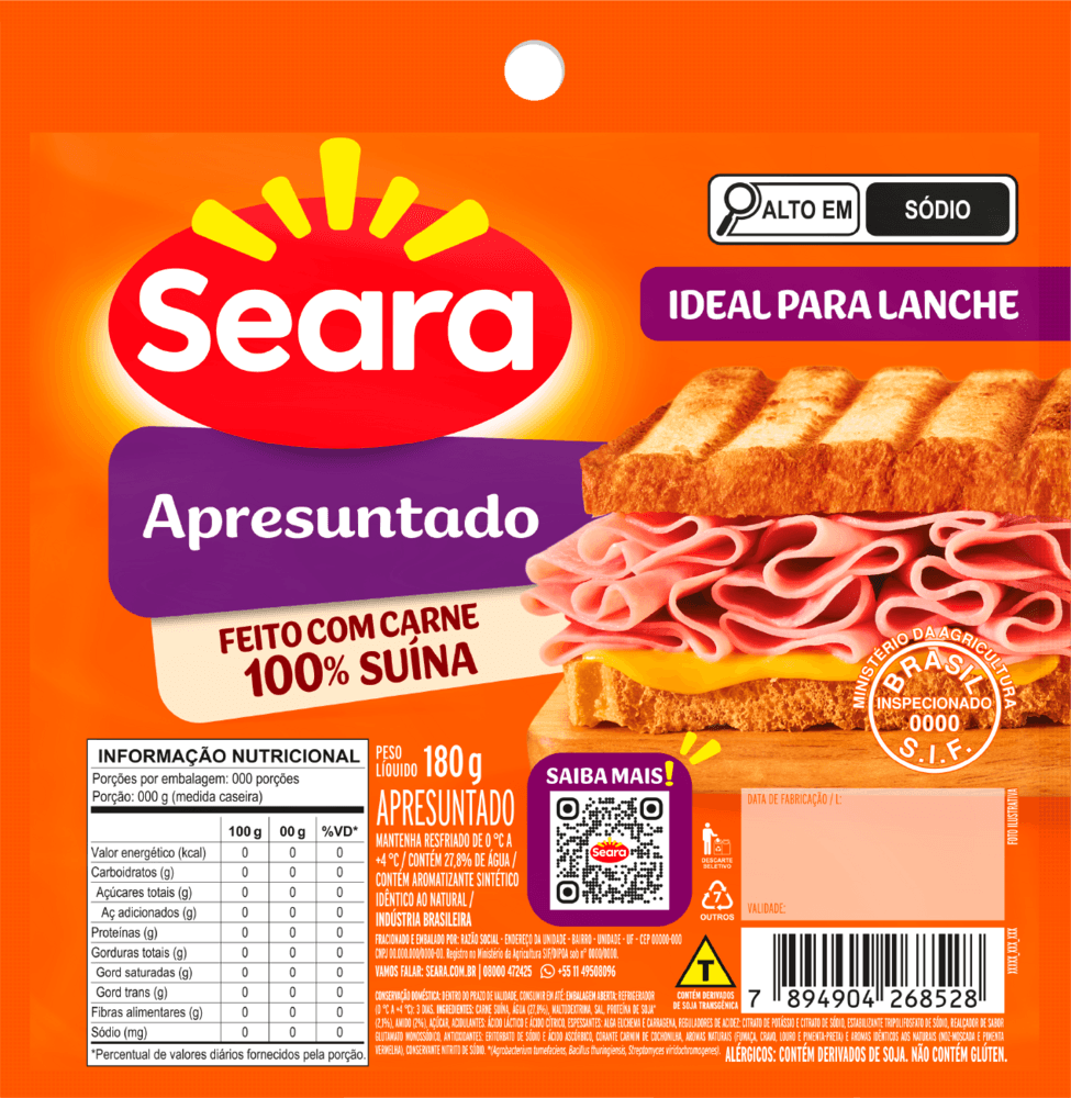 Apresuntado fatiado Seara 180g