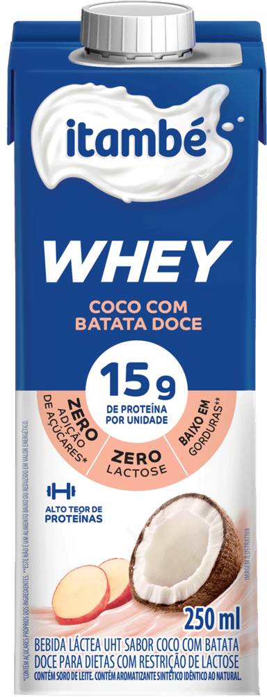 Bebida Láctea Itambé Whey 250ml 15g Proteína Coco e Batata Doce