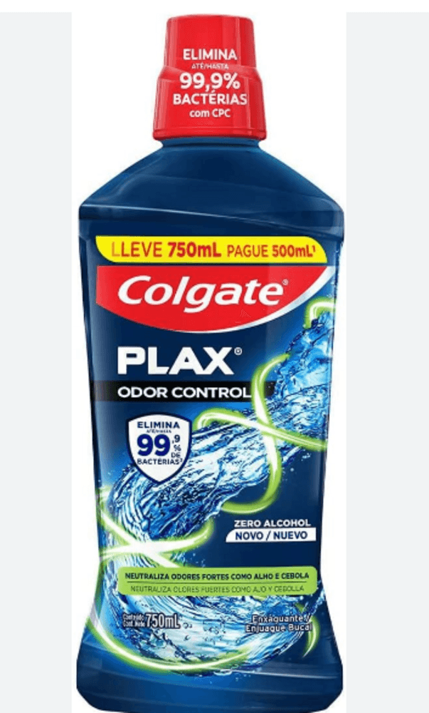 Enxaguante Bucal Zero Álcool Colgate Plax Odor Control Frasco Leve 750ml Pague 500ml
