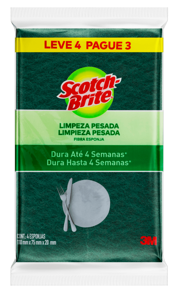 Esponja Limpeza Pesada Scotch-Brite Leve 4 Pague 3 Unidades