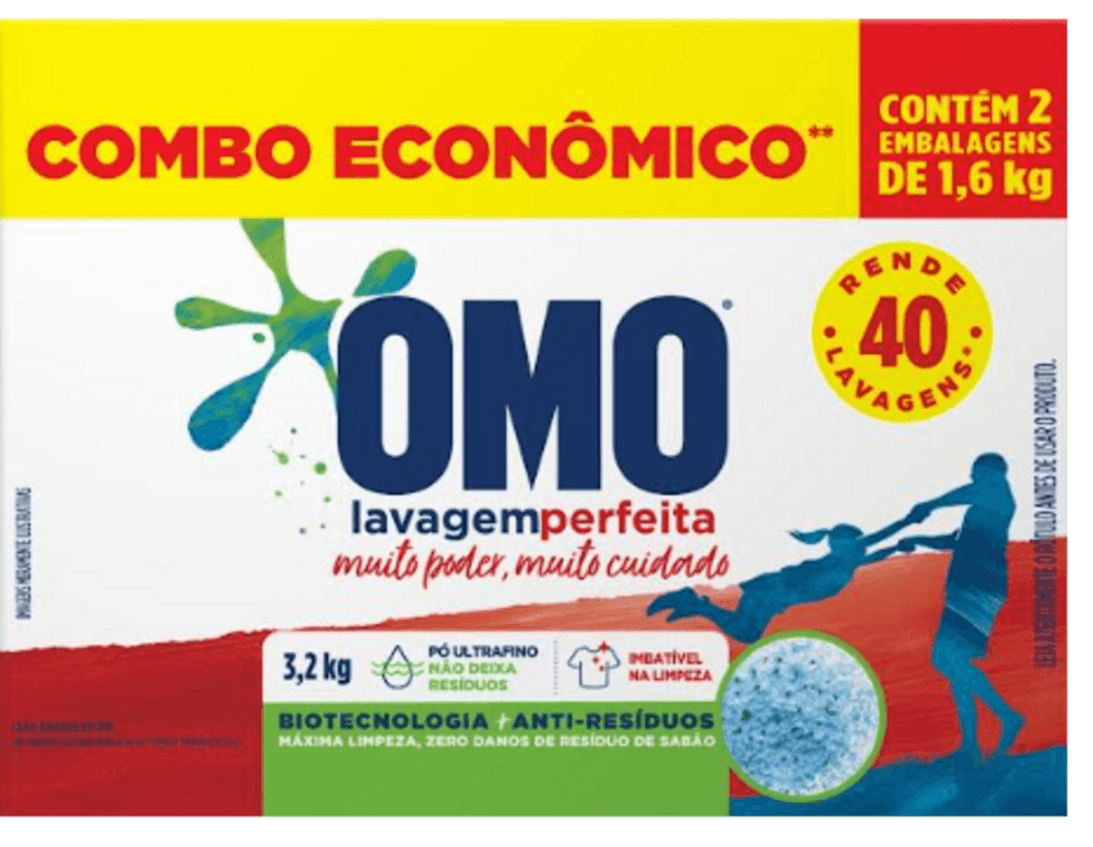 Lava-Roupas em Pó Omo Lavagem Perfeita Caixa 3,2kg 2 Unidades de 1,6kg Cada Combo Econômico