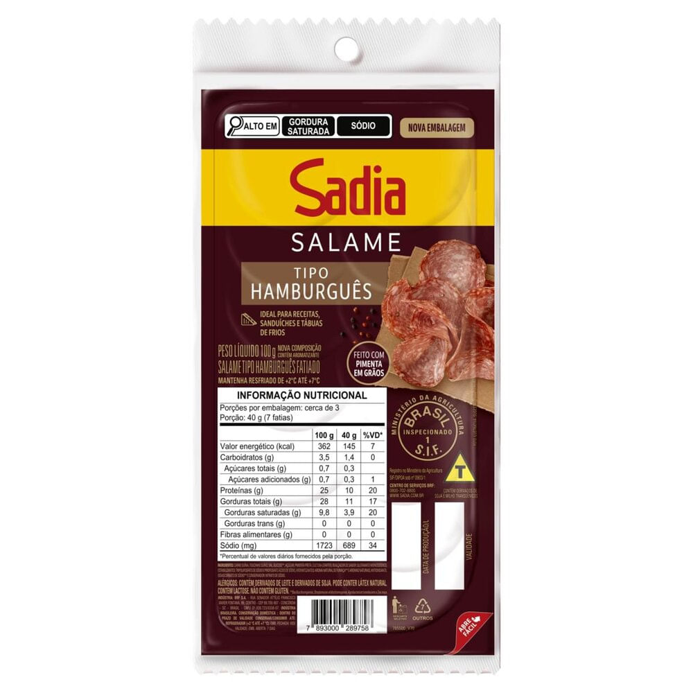 Salame Hamburguês Fatiado Sadia 100g