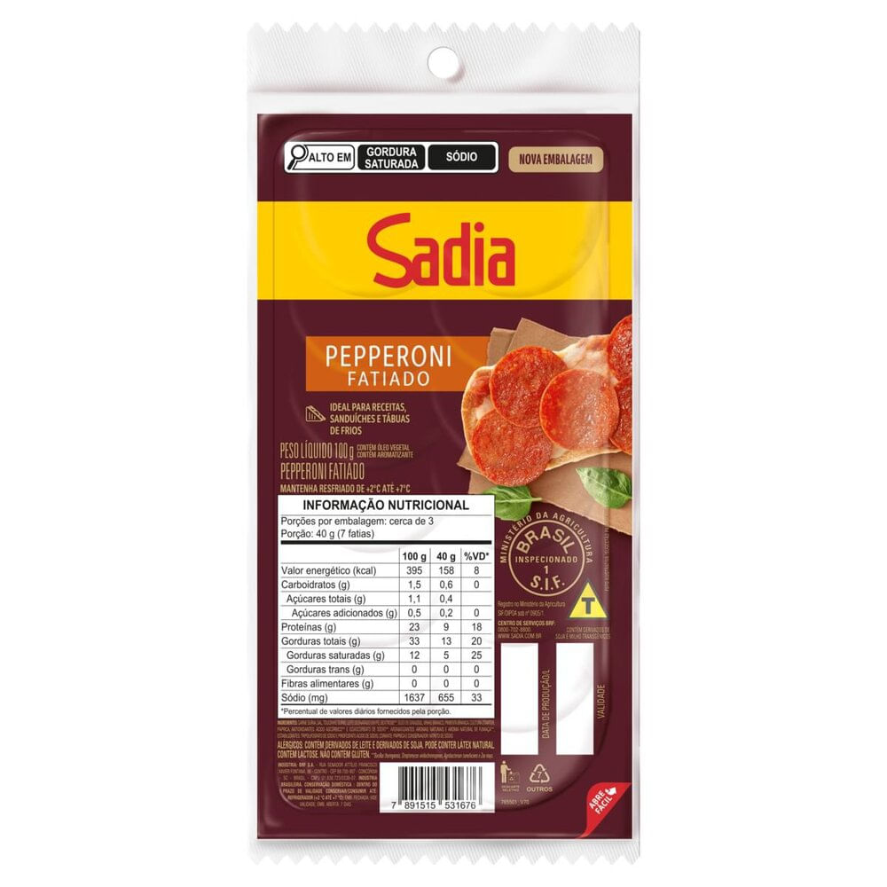 Salame pepperoni fatiado 100g Sadia