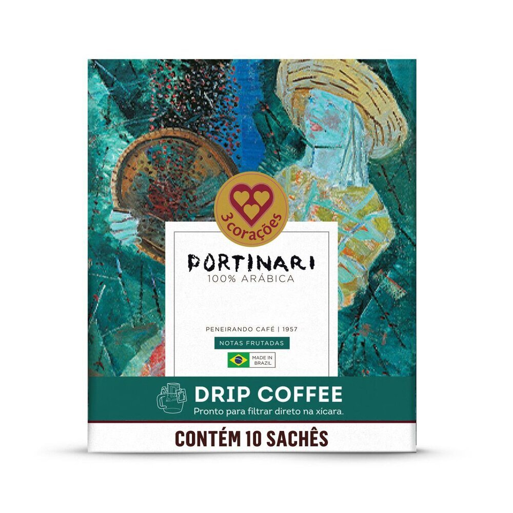 Café em Sachê Torrado e Moído Drip Coffee Peneirando Café 1957 3 Corações Portinari 11g