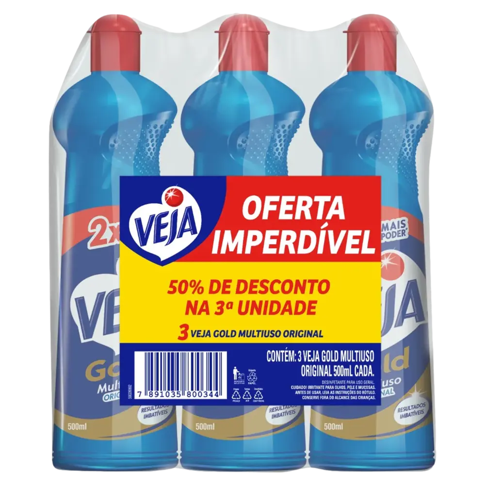 Limpador Multiuso Veja Gold Original com 3 unidades de 500ml