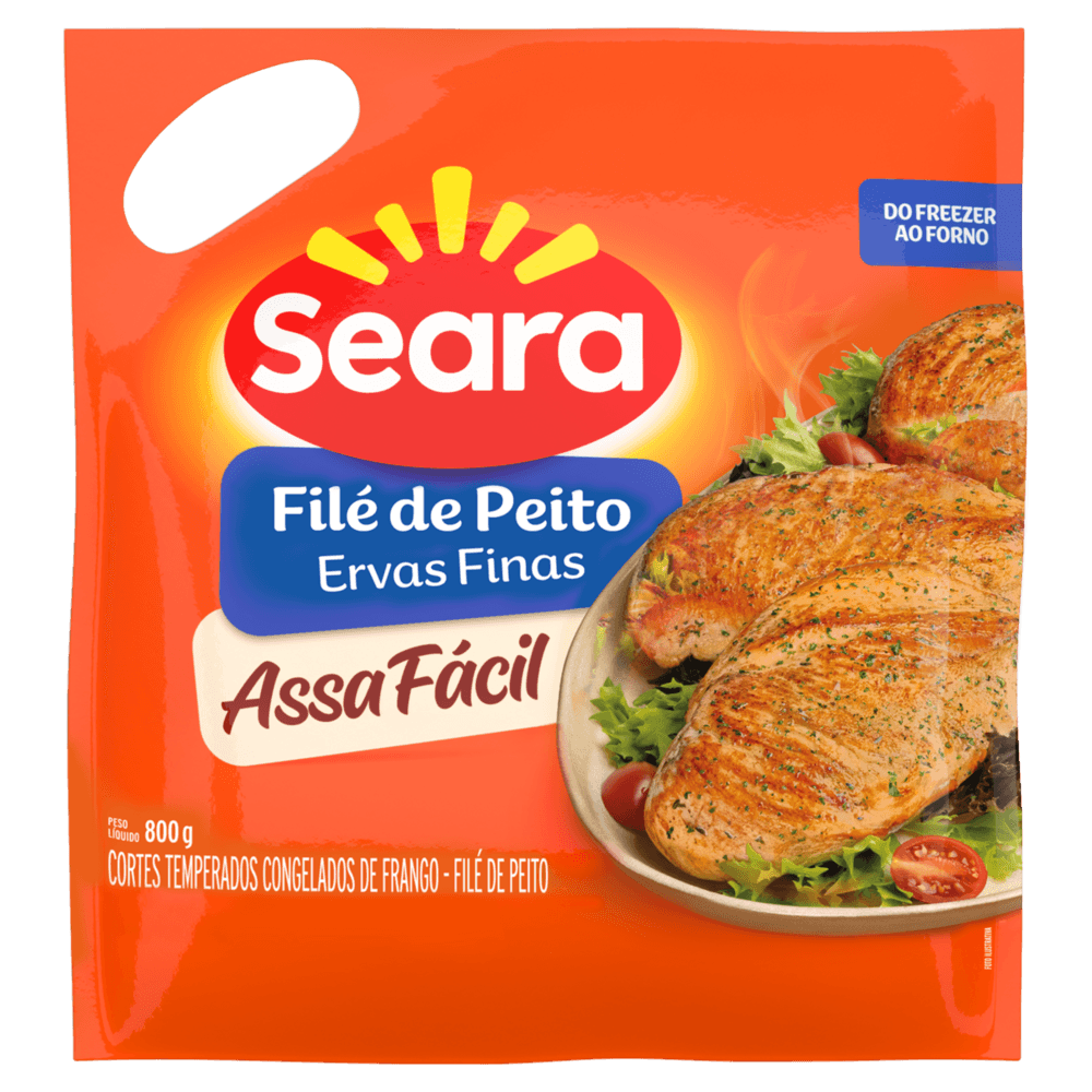 Filé de Peito de Frango Congelado Temperado com Ervas Finas sem Osso Seara Assa Fácil 800g
