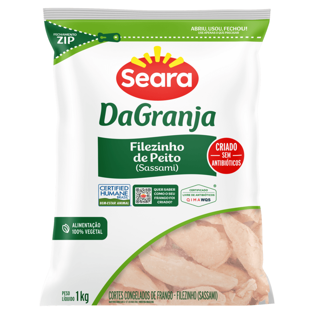 Filezinho de Peito de Frango Congelado sem Pele sem Osso Seara DaGranja 1kg