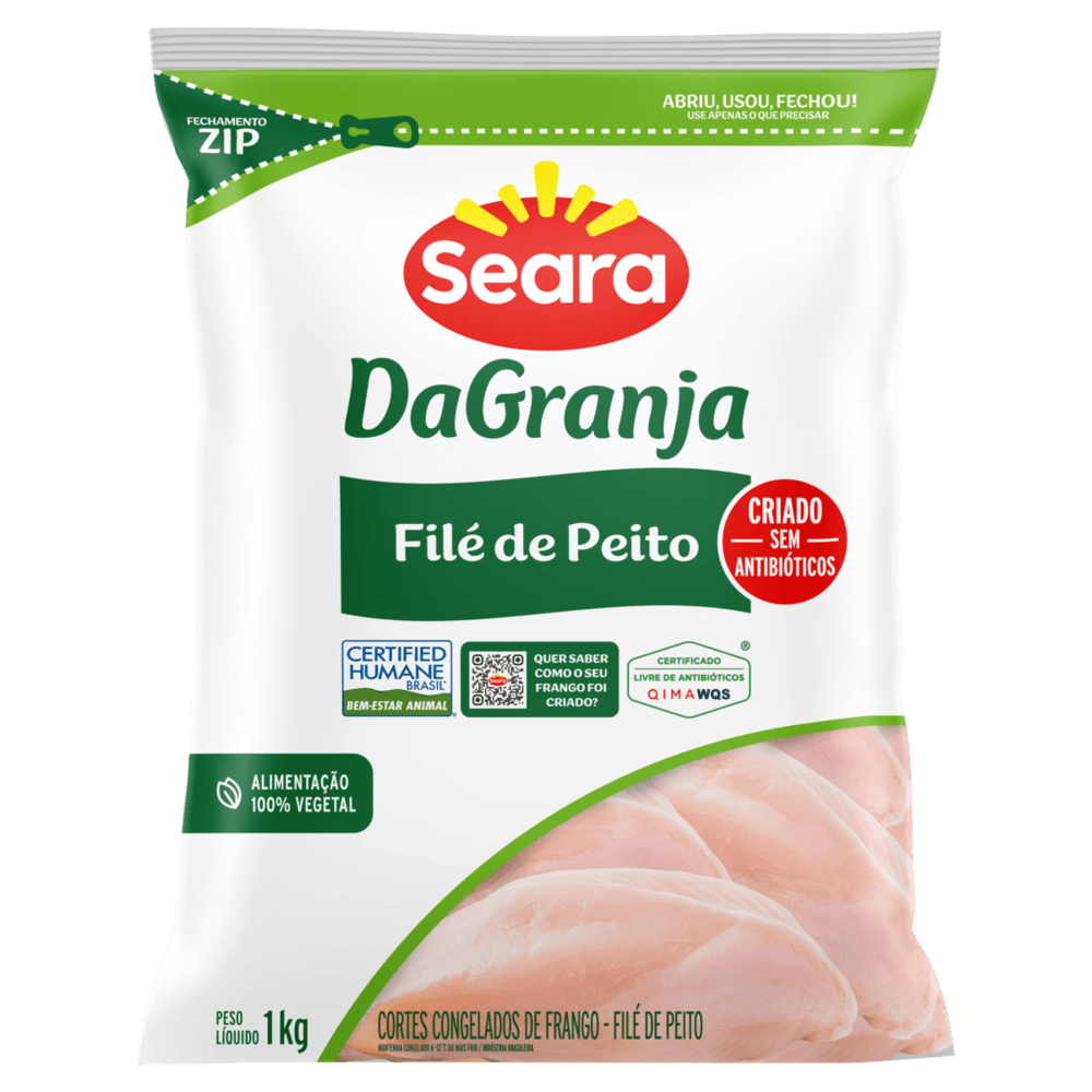 Filé de Peito de Frango Congelado sem Pele sem Osso Seara DaGranja 1kg
