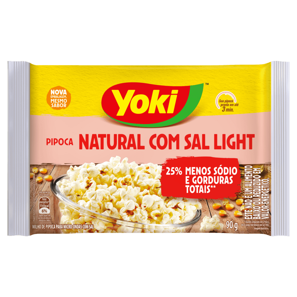 Pipoca para Micro-Ondas Natural com Sal Light Yoki Pacote 90g