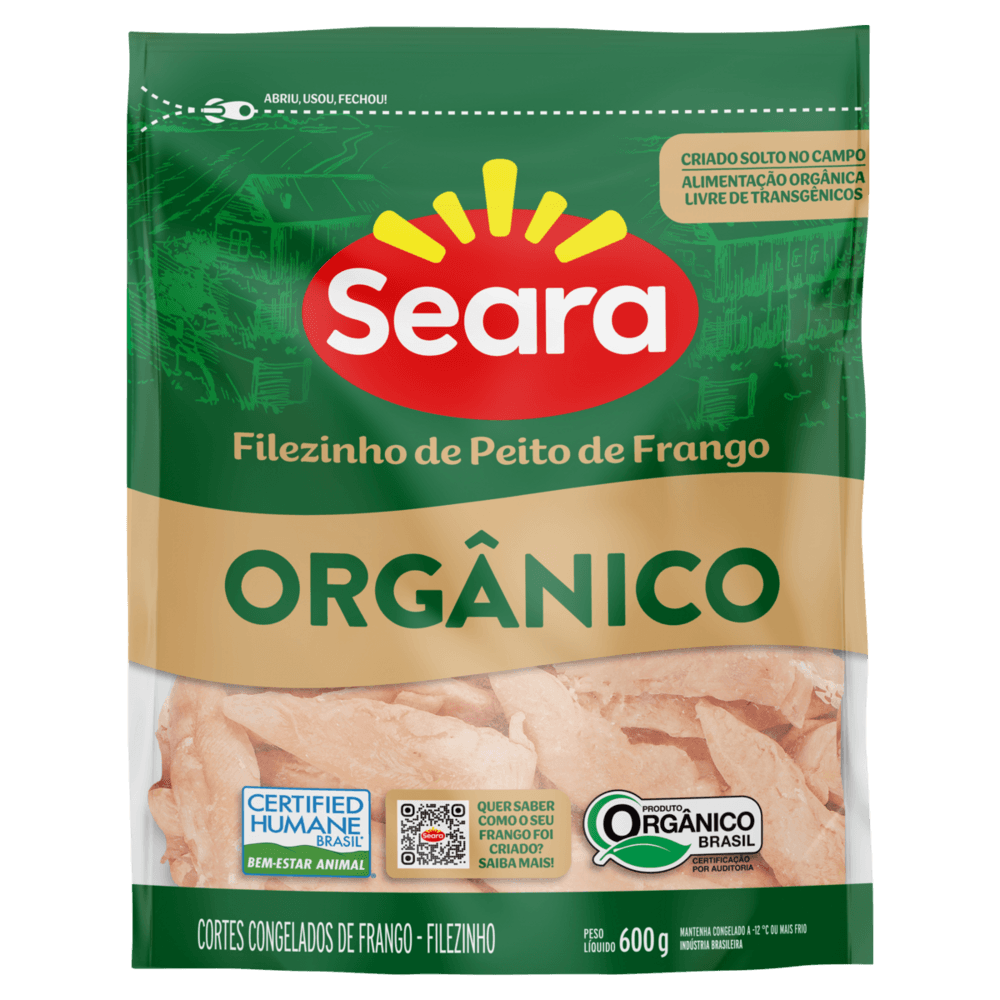 Filezinho de Peito de Frango Congelado Orgânico sem Pele sem Osso Seara 600g