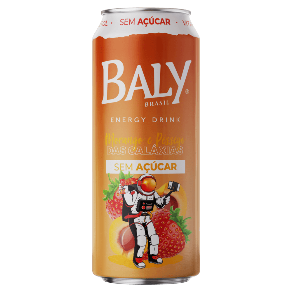Energético Morango e Pêssego das Galáxias Zero Açúcar Baly Lata 473ml