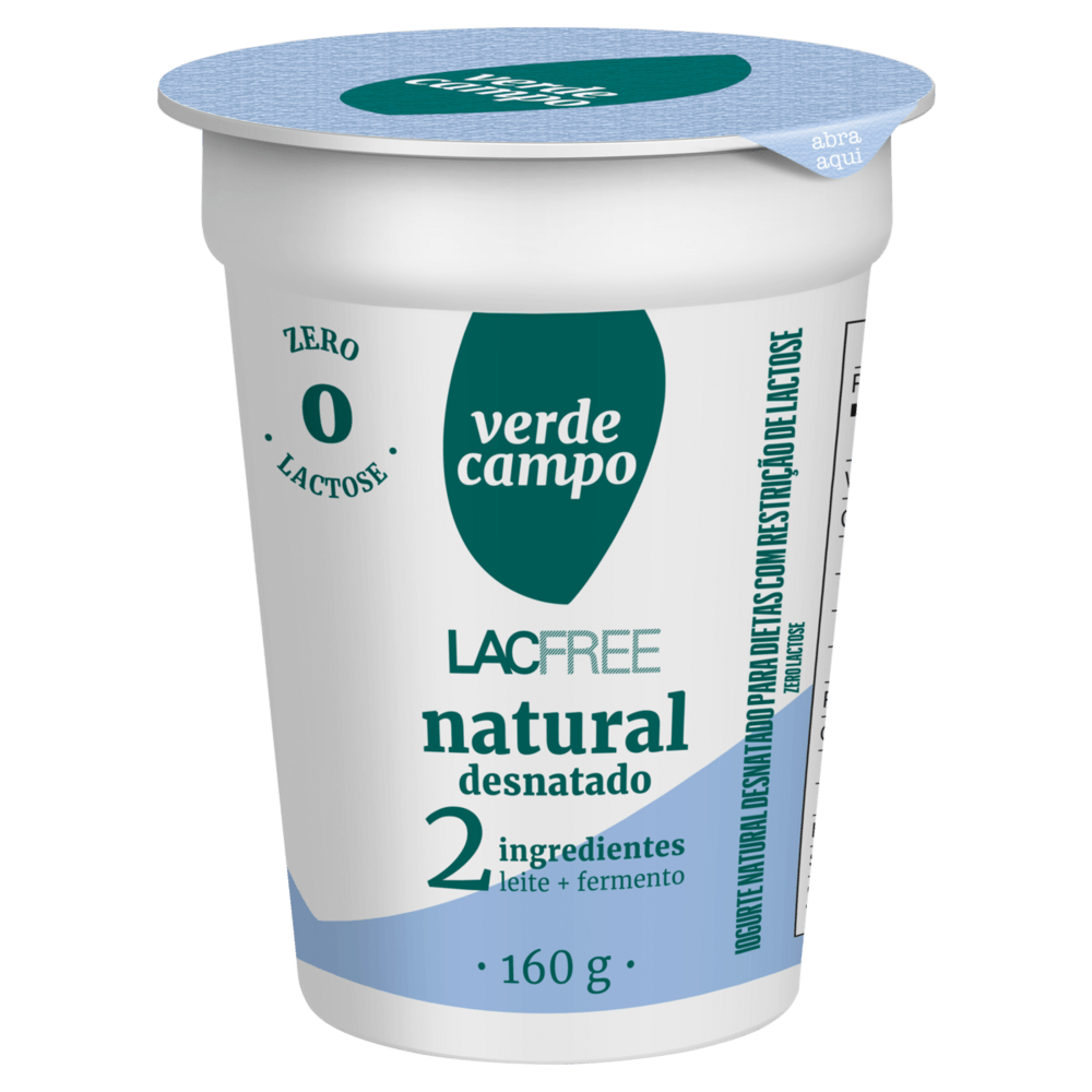 Iogurte Desnatado Natural Zero Lactose Verde Campo Lacfree Copo 160g
