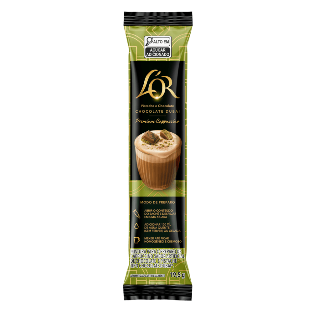 Cappuccino Solúvel Chocolate Dubai L'or Premium Pacote 19,5g