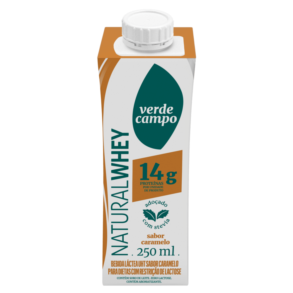 Bebida Láctea UHT Caramelo Zero Lactose Verde Campo Natural Whey Caixa 250ml