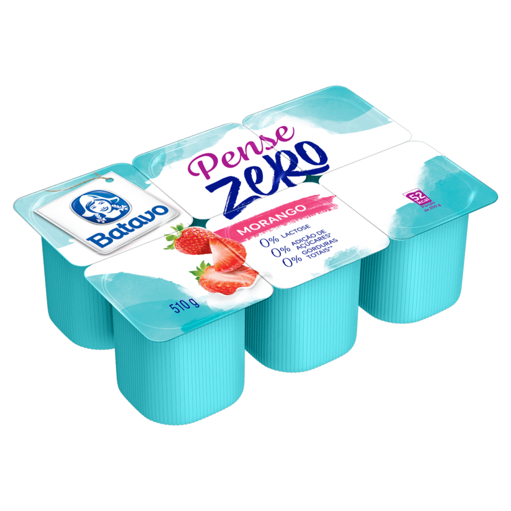 Iogurte Desnatado Morango Zero Lactose Batavo Pense Zero Bandeja 510g 6 Unidades