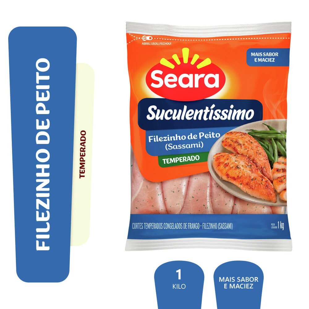 Filezinho de Peito de Frango Congelado Temperado sem Osso Seara Suculentíssimo 1kg