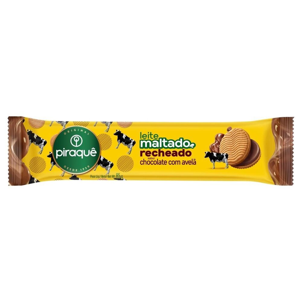 Biscoito Leite Maltado Recheio Chocolate com Avelã Piraquê 85g