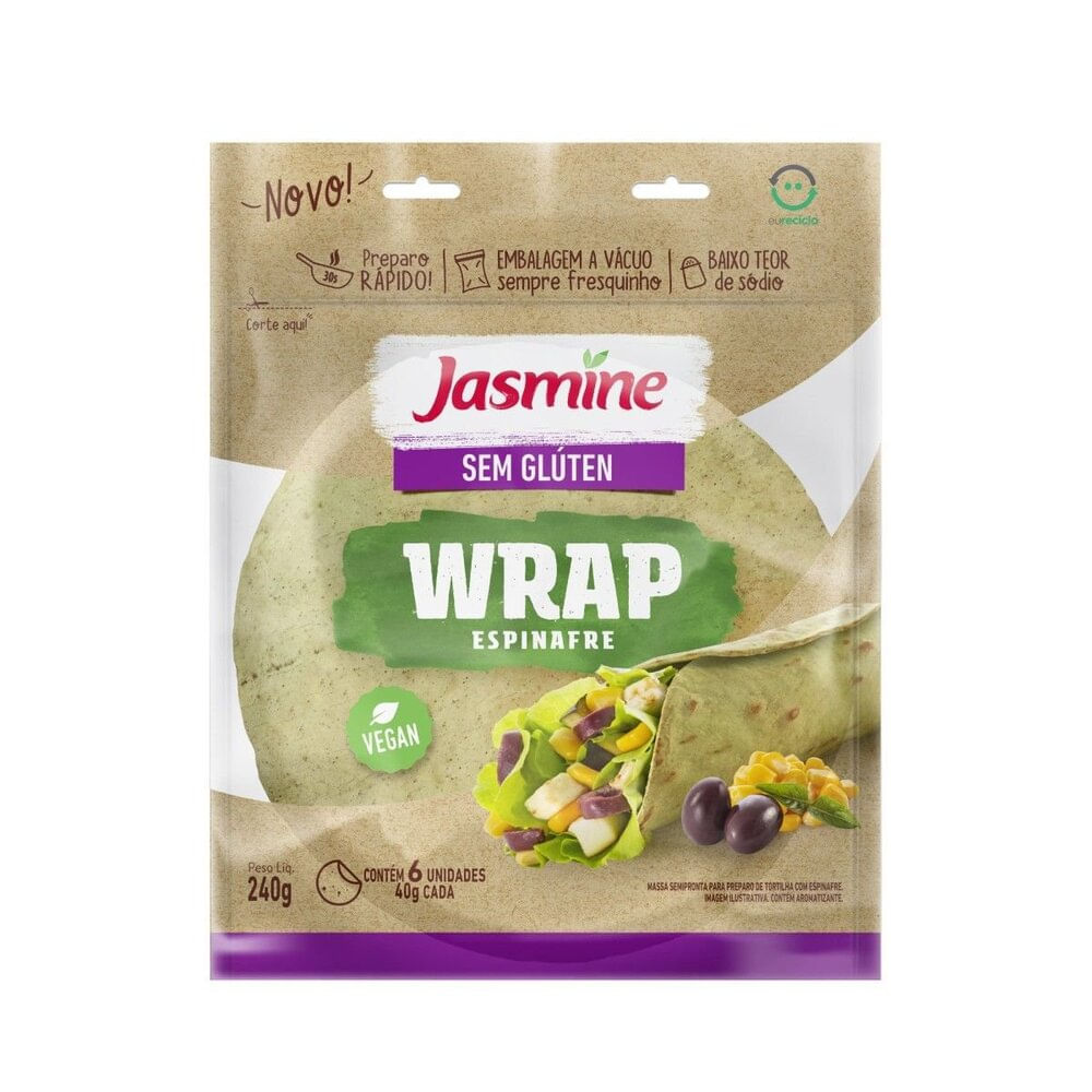 Massa Tortilha Espinafre Sem Glúten Jasmine 240g