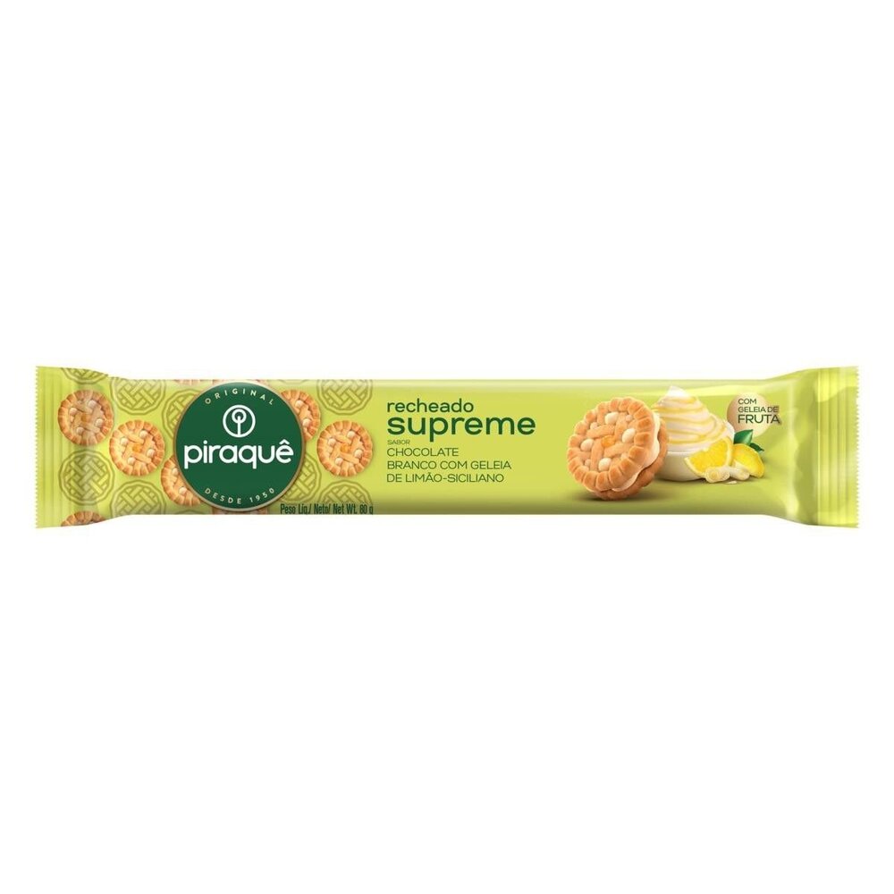 Biscoito Recheio Chocolate Branco com Geleia de Limão Siciliano Piraquê Supreme 80g