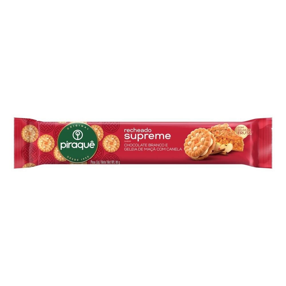 Biscoito Recheio Chocolate Branco e Geleia de Maçã com Canela Piraquê Supreme 80g