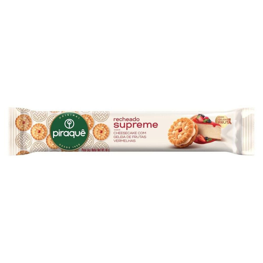 Biscoito Recheio Cheesecake com Geleia de Frutas Vermelhas Piraquê Supreme 80g
