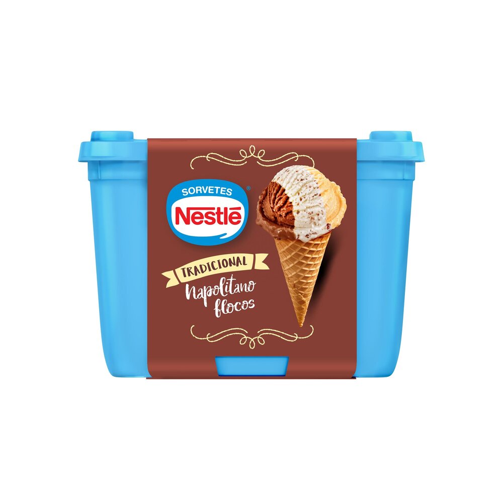 Sorvete Nestlé Tradicional Napolitano Flocos Pote 1,5L