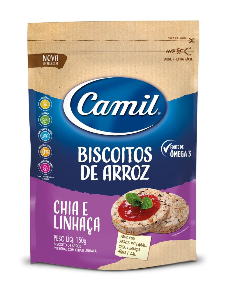 BISCOITO ARROZ INTEGRAL C/ CHIA E LINHAÇA CAMIL - 150 g