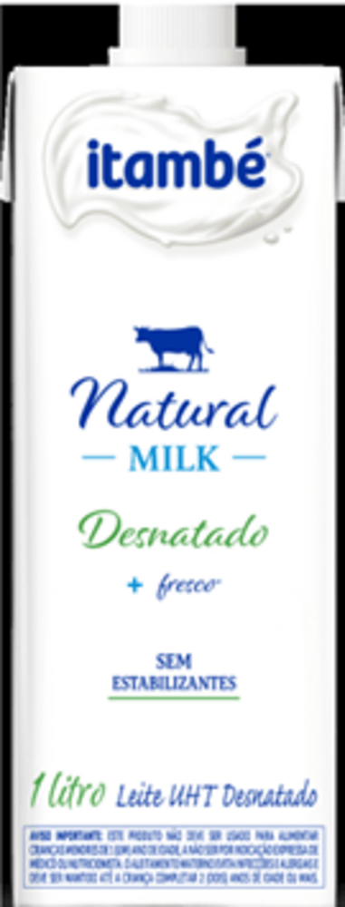 LEITE ITAMBE UHT NATURAL MILK 1L DESNATADO E +FRESCO SEM ESTABILIZANTES