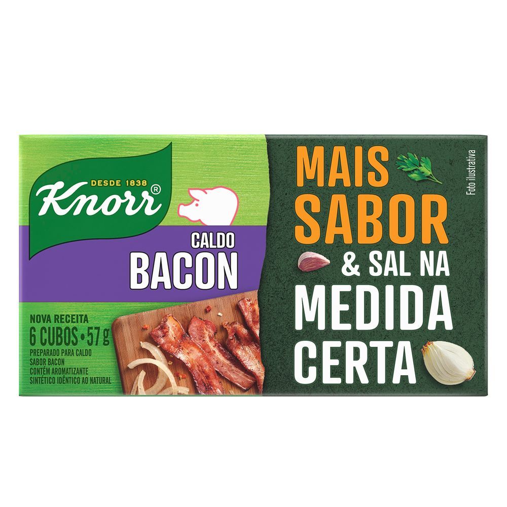 Preparado para Caldo em Tablete Bacon Knorr Mais Sabor Caixa 57g 6 Unidades