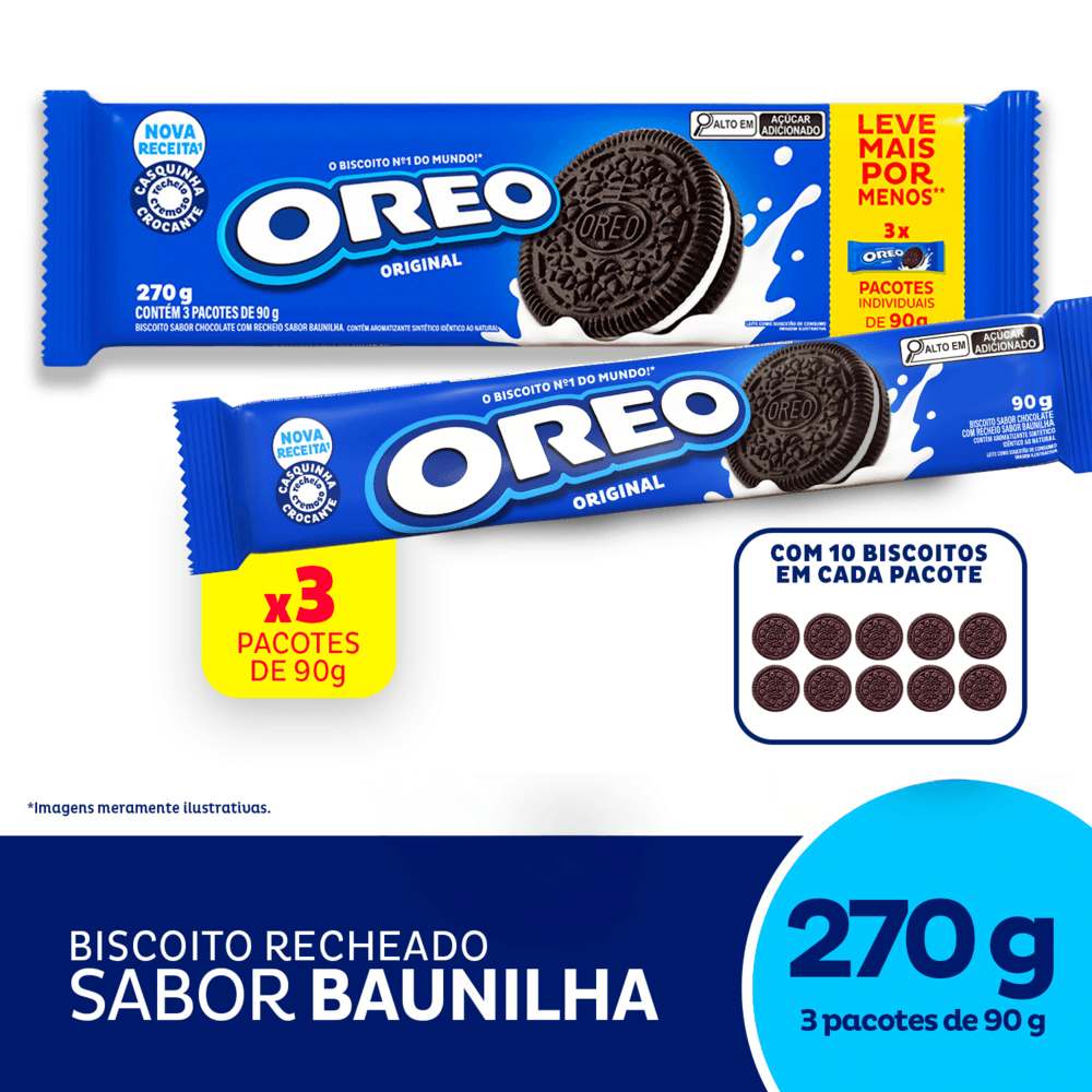 Biscoito Recheado Oreo Original - Embalagem Econômica Multipack 270g