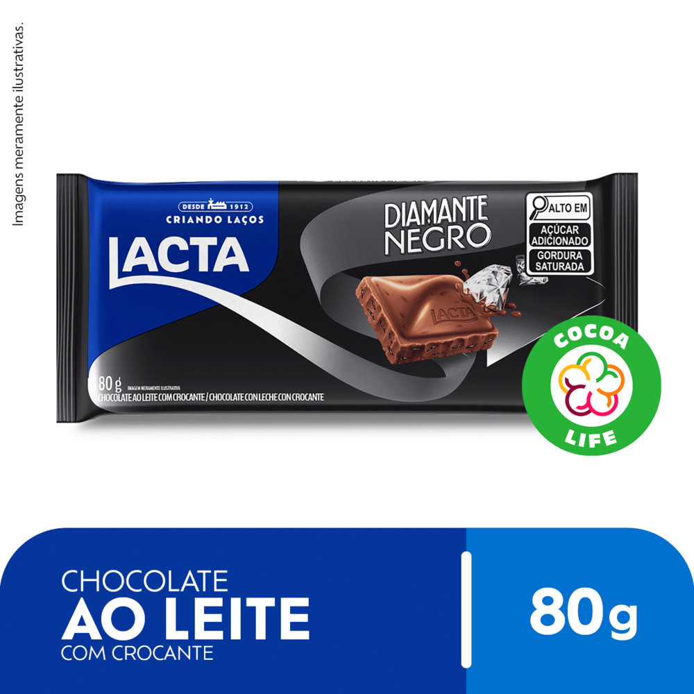 Barra de Chocolate ao Leite Lacta Diamante Negro 80g