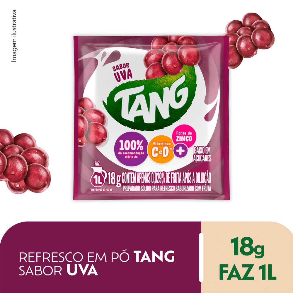 Refresco em Pó Tang Sabor Uva - Pacote 18g