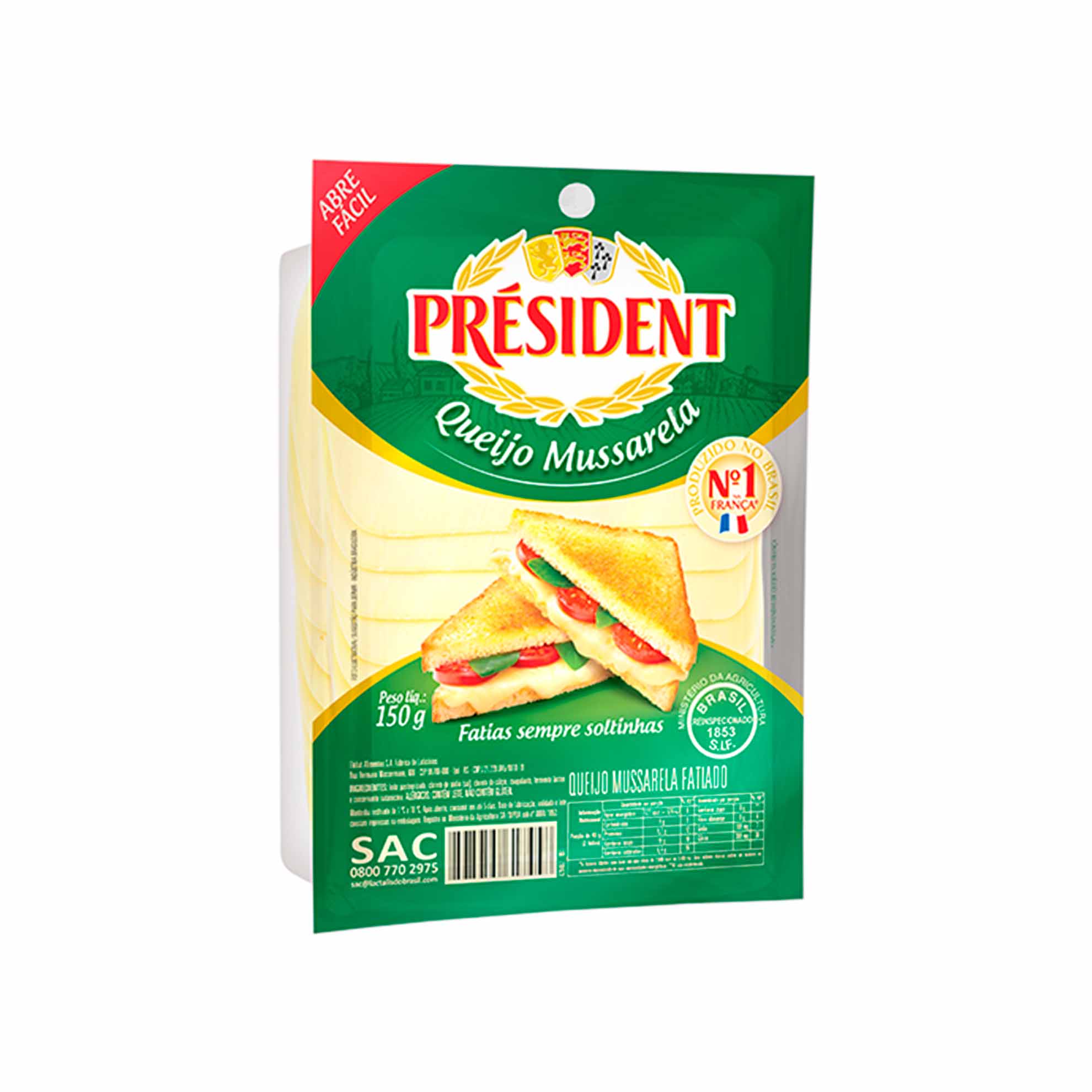 Queijo Mussarela Fatiado Président Pacote 150g