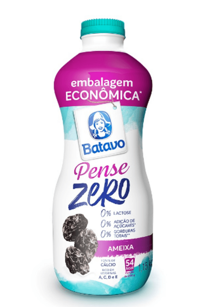 Iogurte Desnatado Ameixa Zero Lactose sem Adição de Açúcar Batavo Pense Zero Garrafa 1,15kg Embalagem Econômica