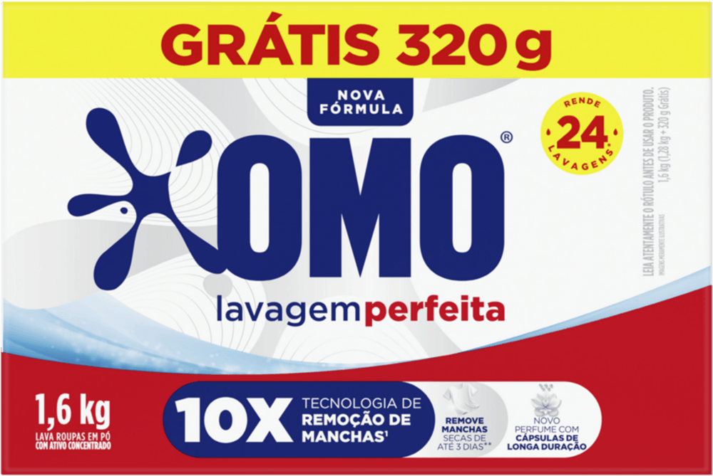 Lava-Roupas Pó Omo Lavagem Perfeita Caixa 1,6kg Grátis 320g