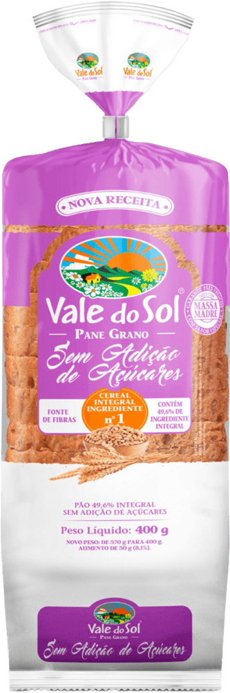 Pão 59,5% Cereal Integral sem Adição de Açúcar Zero Lactose Vale do Sol Pane Grano Pacote 370g