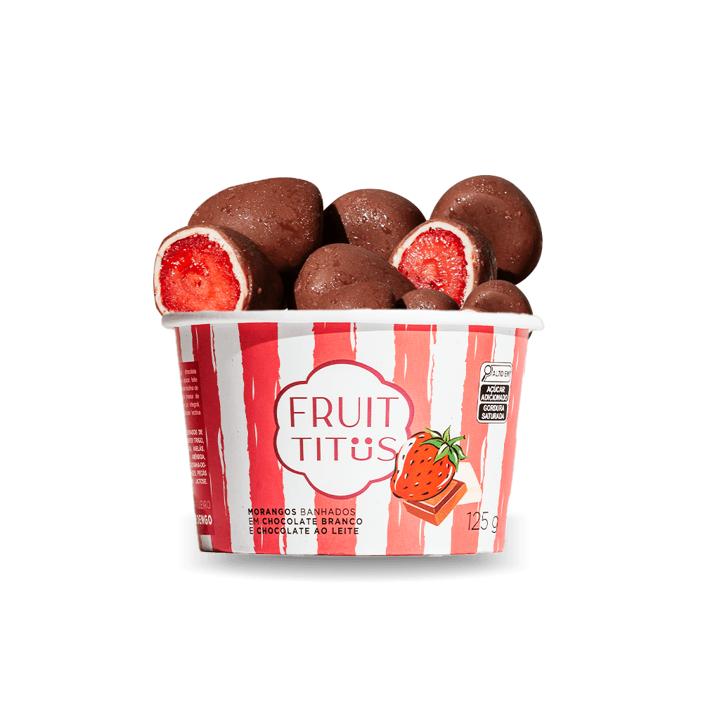 Morangos  Fruit Titüs Cobertos com Chocolate Branco e Chocolate ao Leite 125g