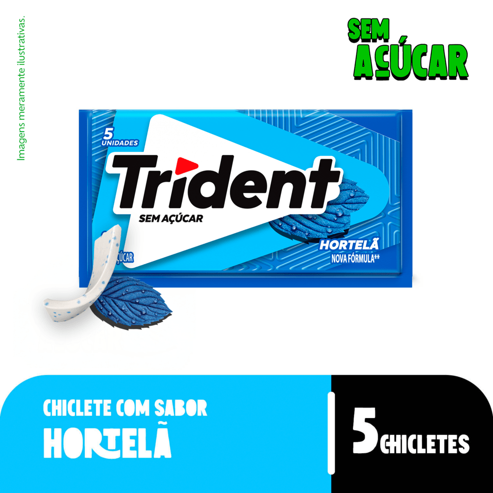 Chiclete Trident Hortelã sem Açúcar - Embalagem com 5 unidades de 8g