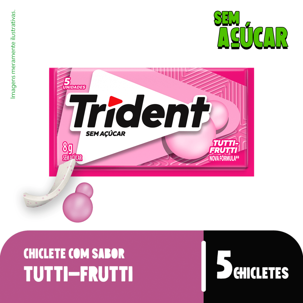 Chiclete Trident Tutti-frutti sem Açúcar - Embalagem com 5 unid. de 8g