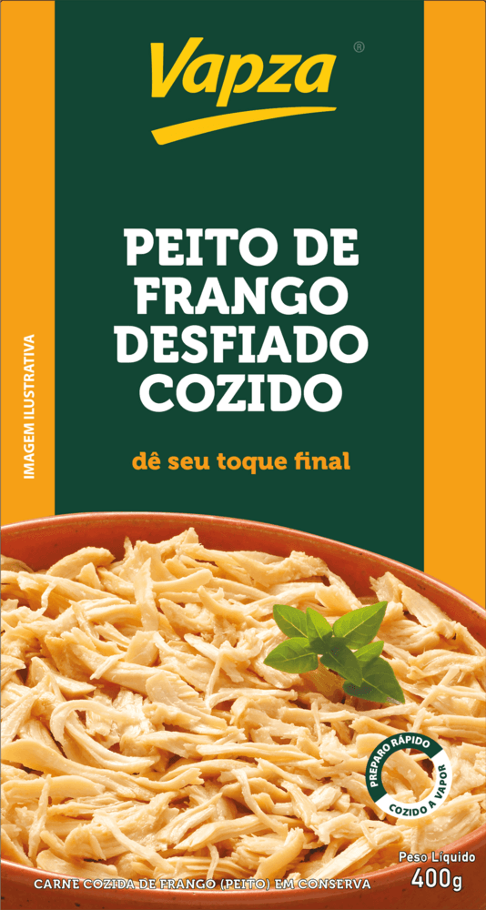 Peito de Frango Cozido Desfiado em Conserva Vapza Caixa 400g